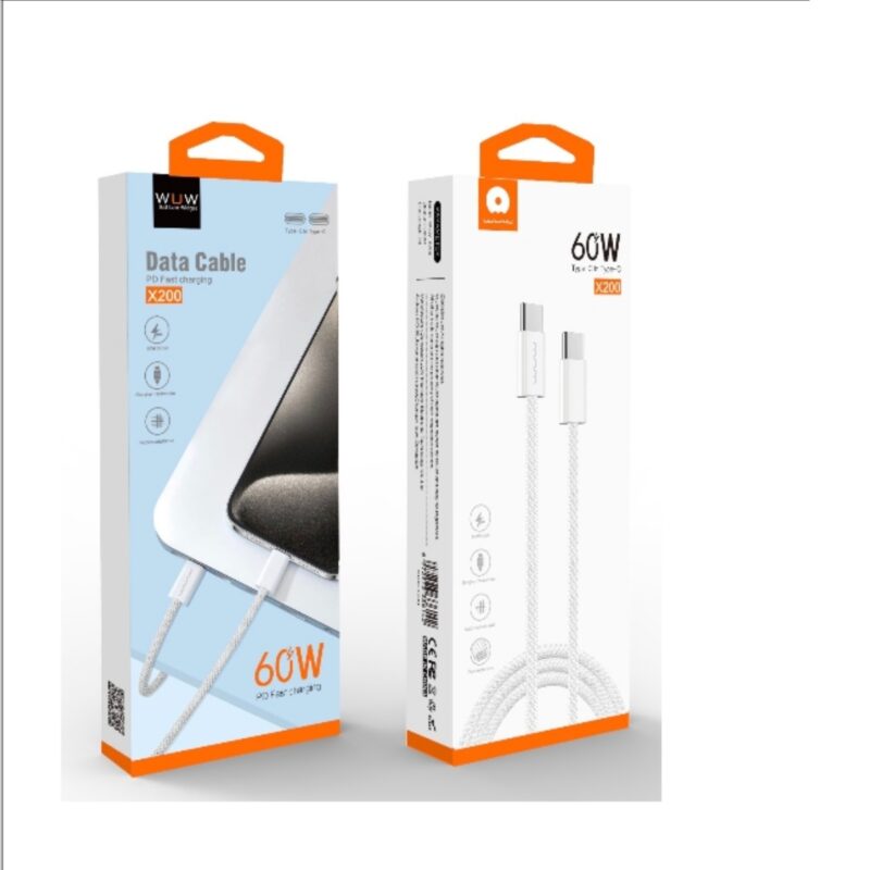 Mobile cable typec to typec fast charge 60w pd 1m wuw x200 braided shield