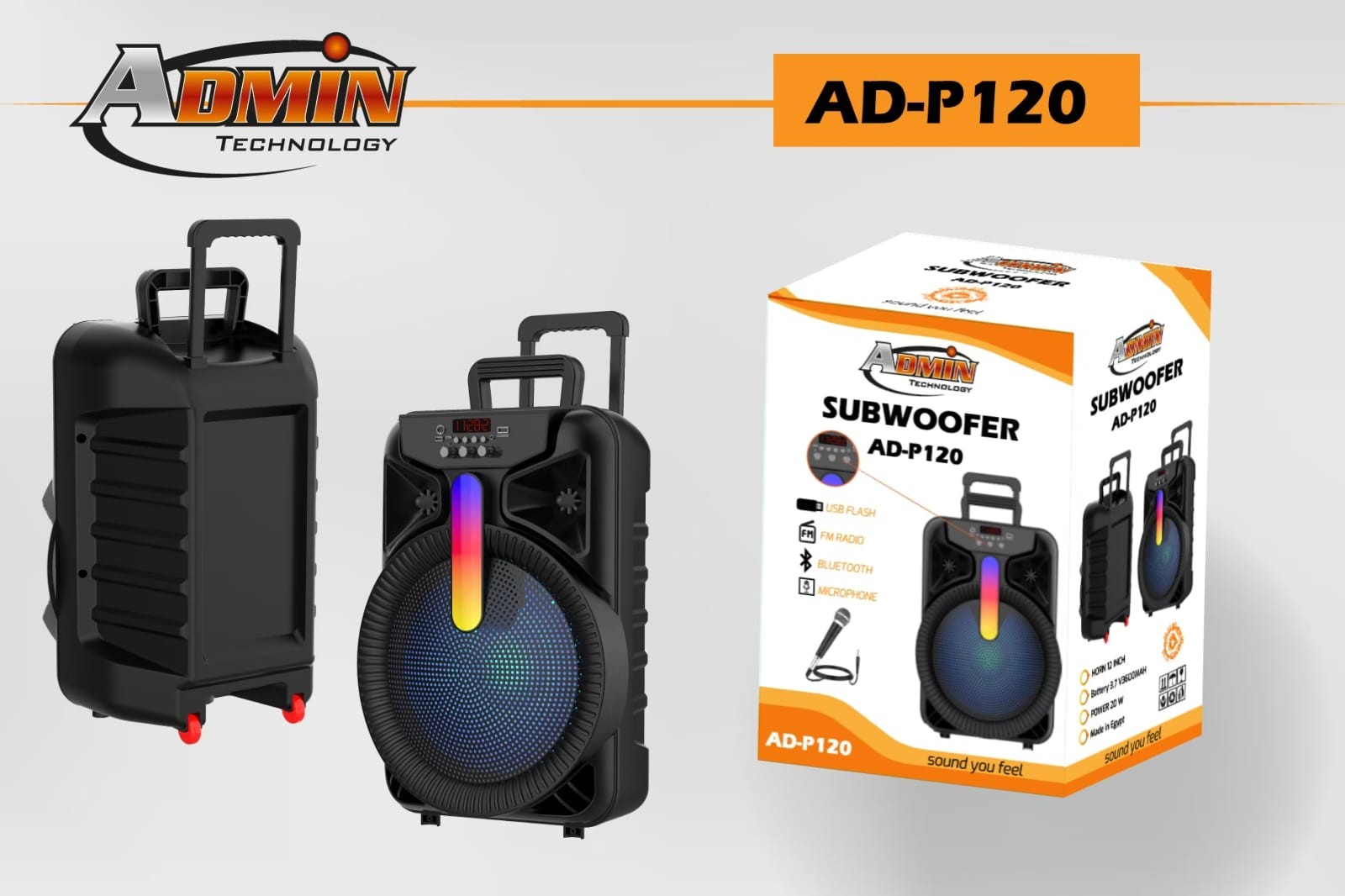 Subwoofer rechargable 12inch admin p120 with mic wireless